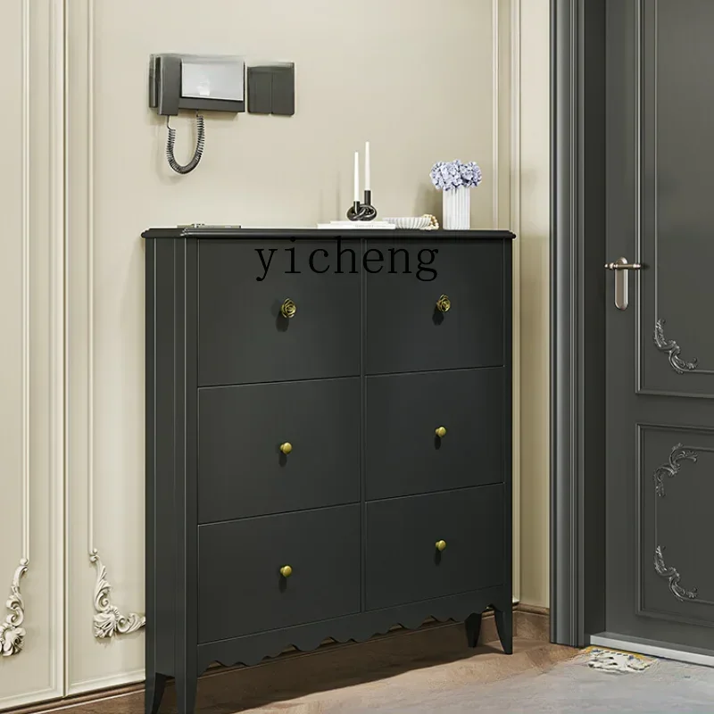 Vintage Solid Wood Household Ultra-Thin Tilting Shoe Cabinet Home Doorway Entrance Cabinet