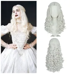 Women Alice Wonderland Cosplay Carnival White Queen Wig Curly Hair Halloween Party Princess Cosplay Costumes