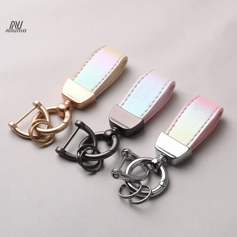 High-end Fluorescent Leather Keychain Laser Engrave Car Key Chain Personalize Keyring Women Gift
