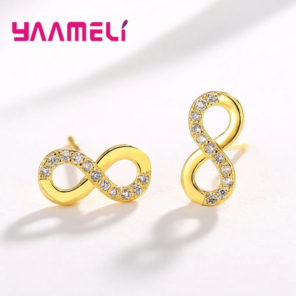 Real Pure 925 Sterling Silver Infinity Love Bowknot Earrings for Wedding Engagement AAA+ CZ Crystal Women Fashion Accessory