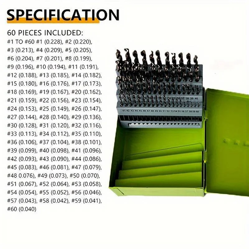 AA19 Industrial-Grade Full-Grinding Small Twist Drill 60PC High-Speed Steel Round Shank Number Drill Box