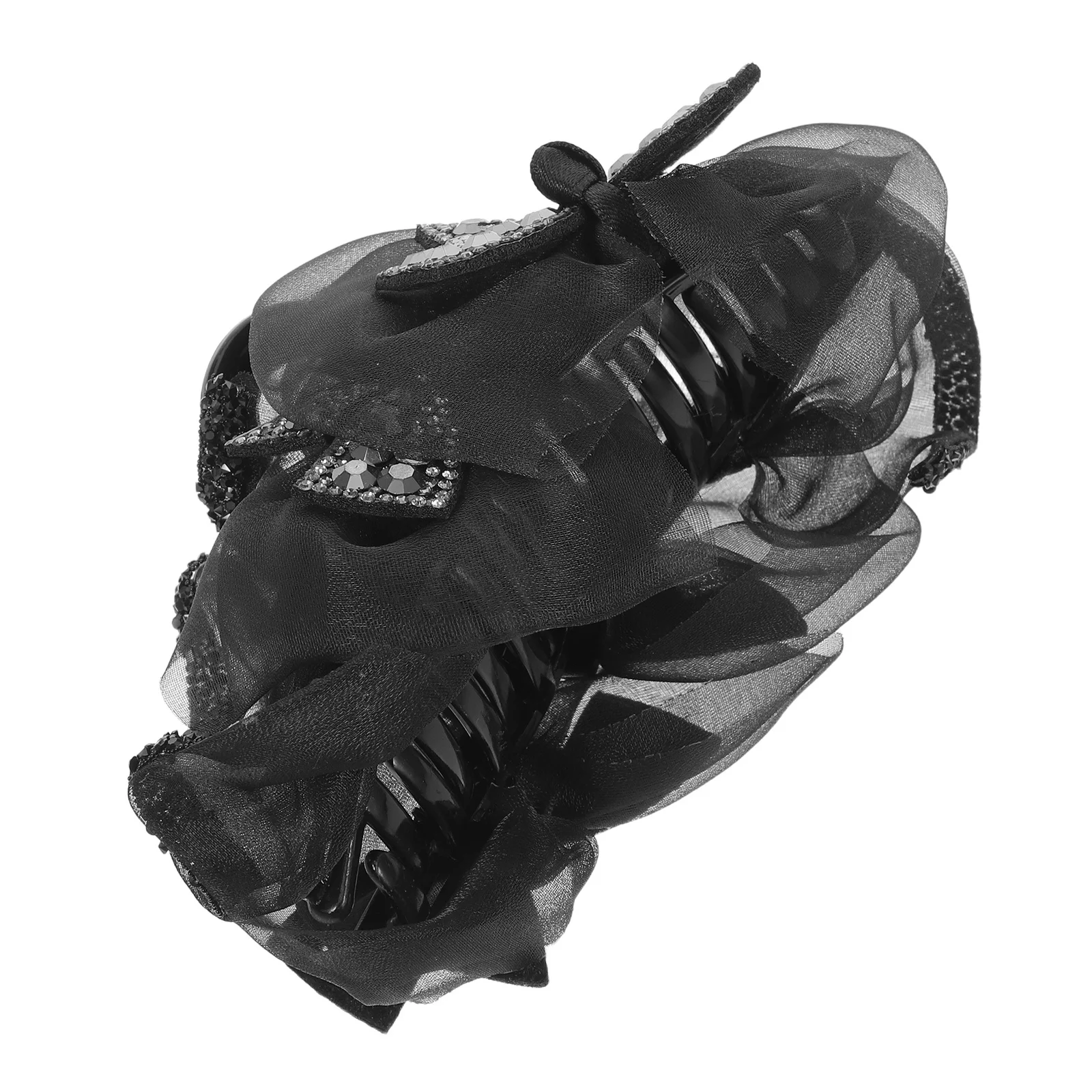 

Vintage Rhinestone Hair Claw Black Bow Non Slip Decorative Updo Clip Halloween Party Bridal Evening Accessory Sparkly Claw Clip