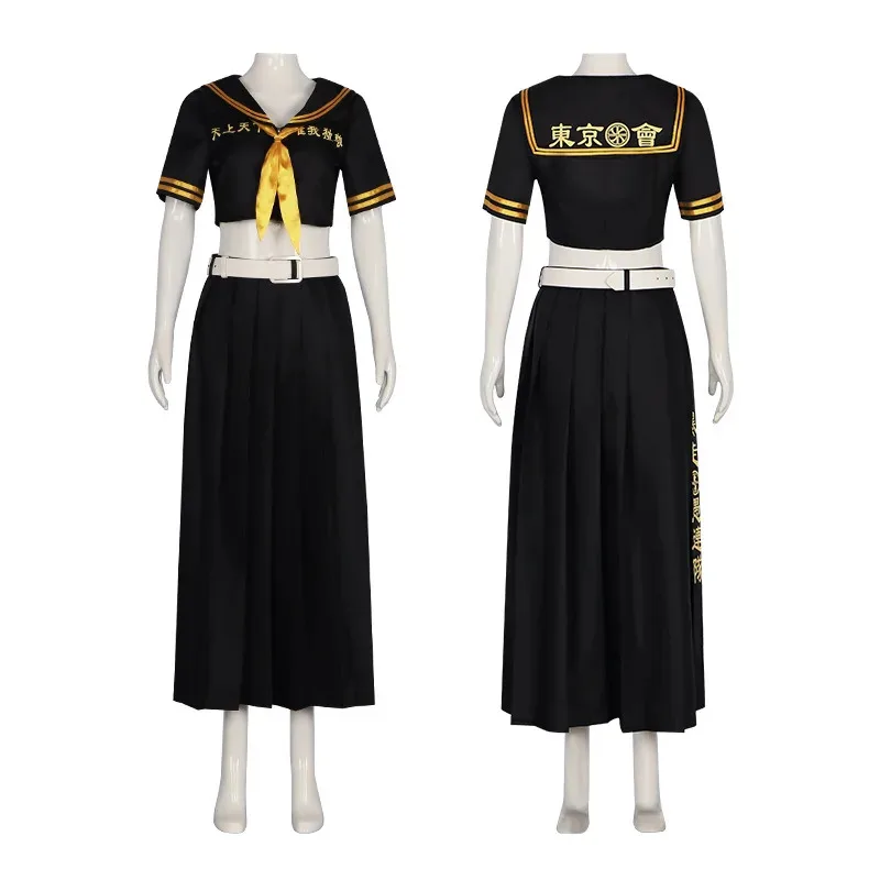Anime Tokyo Revengers Mikey Manjiro Sano Cosplay disfraz peluca negro Sexy Top faldas uniforme Longuette mujeres traje de fiesta de Halloween
