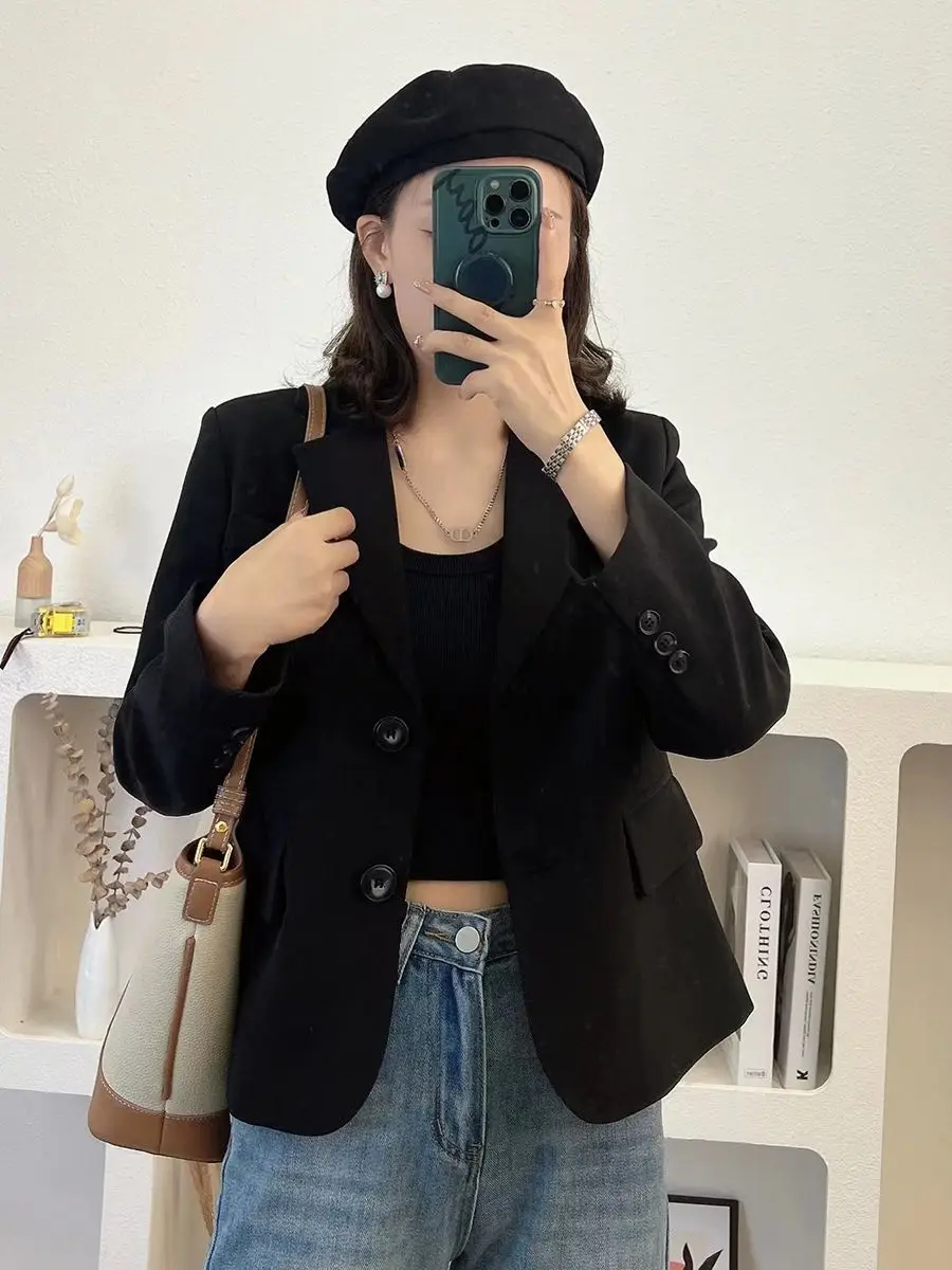 Straight Business Casual Simple Office Lady Loose Blazers Notched Solid Color Pockets Button Women's Clothing Autumn Winter