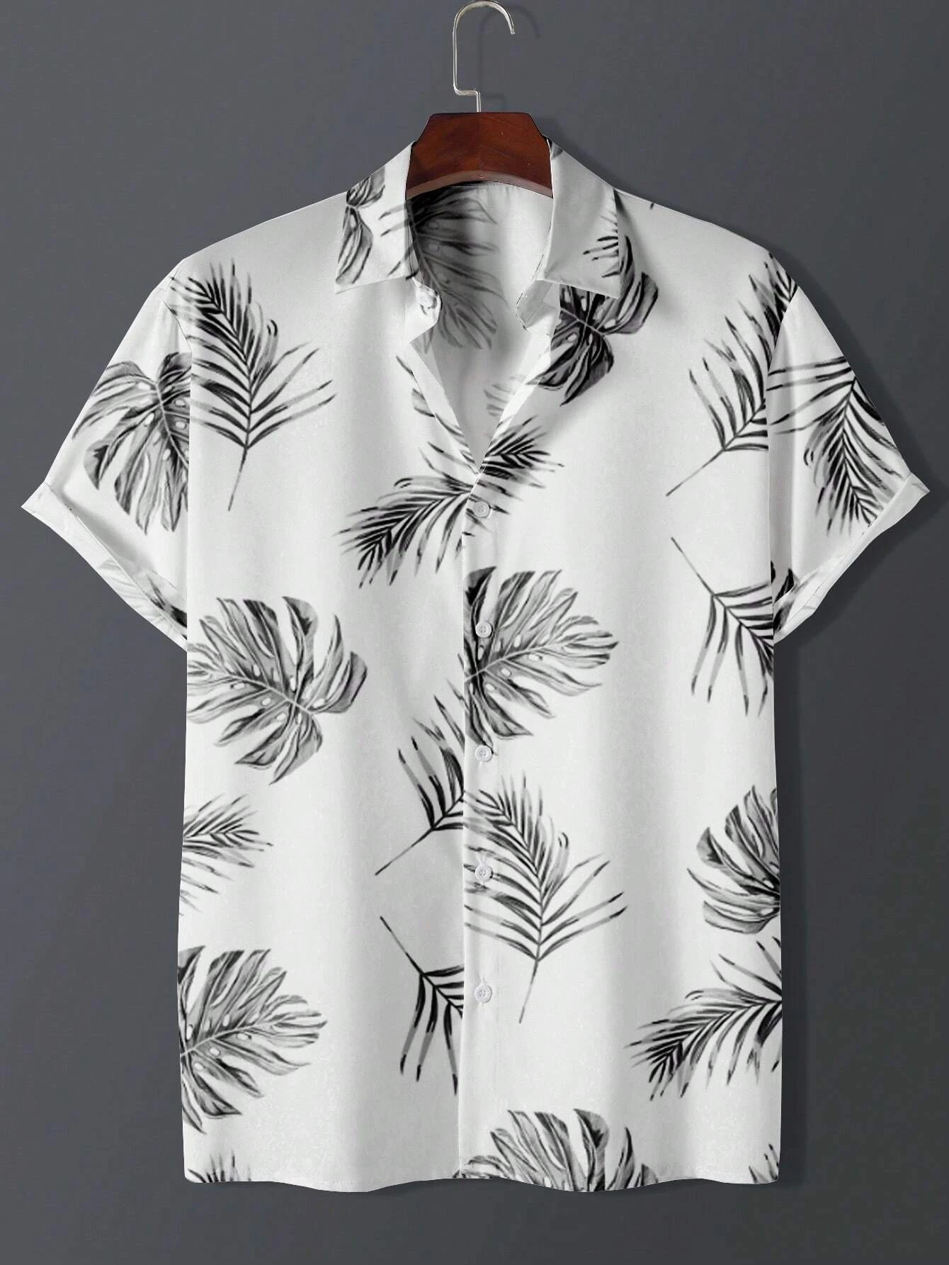 

Hawaiian Aloha Men's Shirt White Base Palm Tree Print Short Sleeve Button Down Summer Beach Vacation Lightweight Blouse Tops