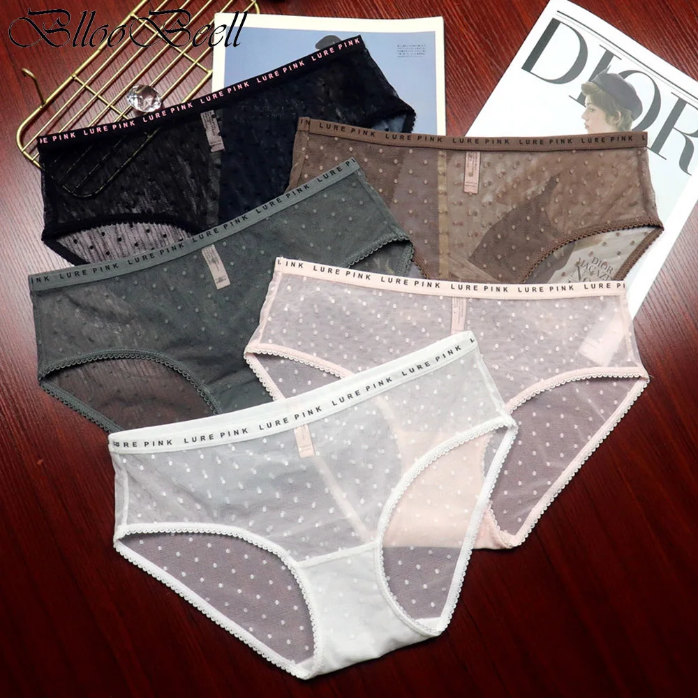 

3pcs Thin Lace Women's Lingerie Underwear Sexy Mesh Panties Low Rise Briefs Dot Design Ladies Breathable Underpants