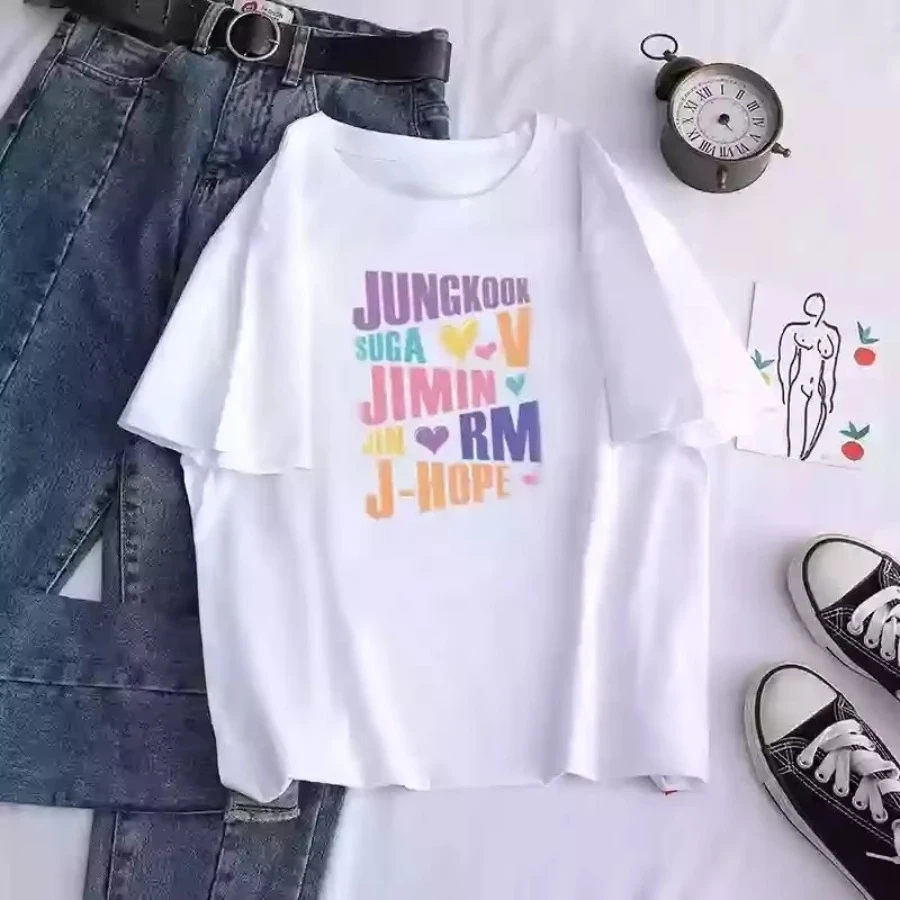 Kpop Bedrucktes Herren- und Damen-T-Shirt Jungkook Jimin V J-Hope Rm Jin Kurzärmeliges Lässiges Modisches Hochwertiges T-Shirt – Detail 4
