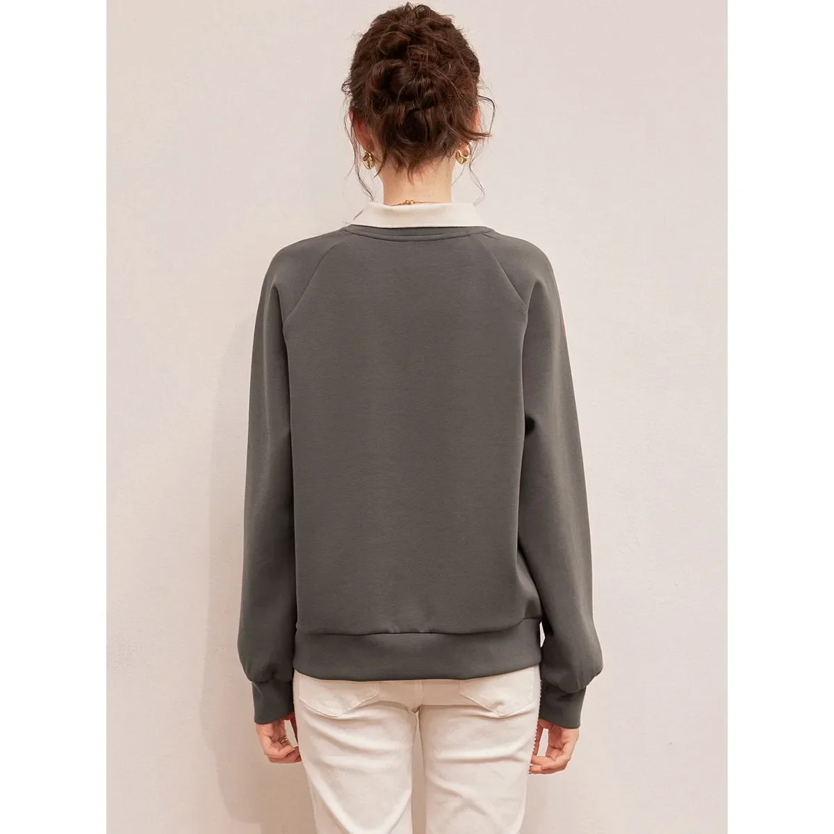 LOUIS YAO 2024 Fashion Craft Sequin Embroidery Long Sleeved Women's Hoodie Design Sense Contrasting Color Splicing Lapel Hoodie