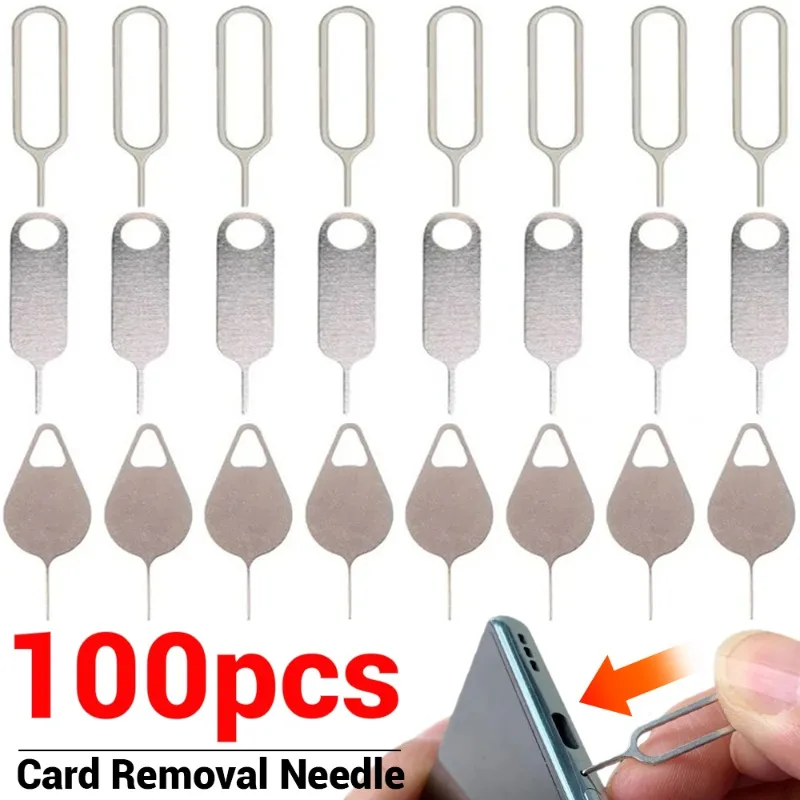 100-1PCS Metal Eject Sim Card Tray Open Pin Key Tool for iPhone 16 15 SamSung Xiaomi Apple iPad Tablet Universal Removal Needle