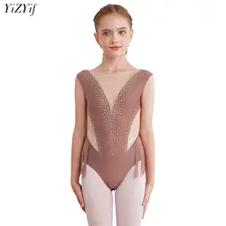 Girls Figure Skating Leotard Dress for Kid Latin Dance Fringed Performance Costume Rhinestone Tassel Bodysuit Ballet Dancewear