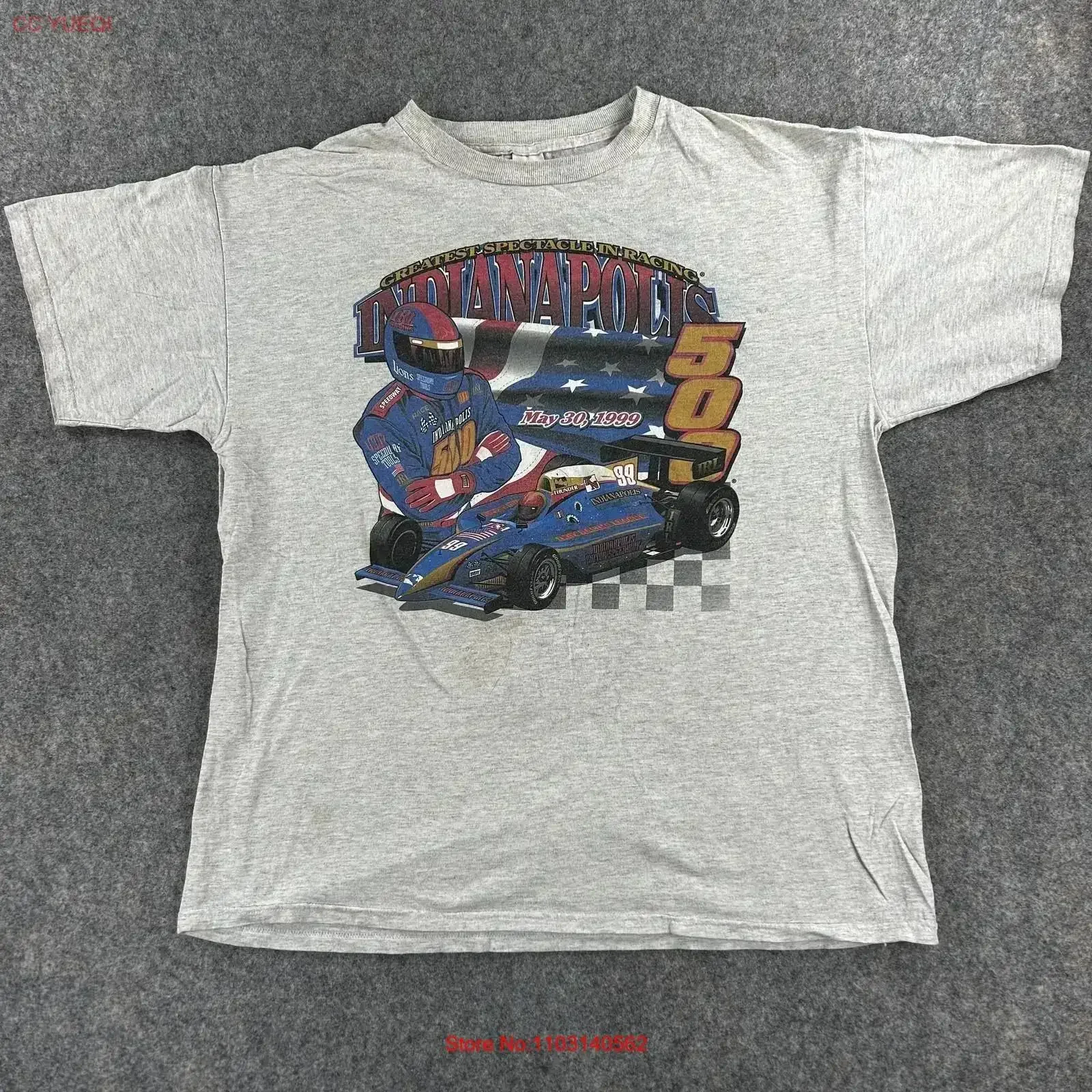 Vintage Indy 500 T Shirt Mens XL Gray Logo 7 Racing Car 1999 VTG Washed Stylish Casual fashion Comfortable vintage Washed