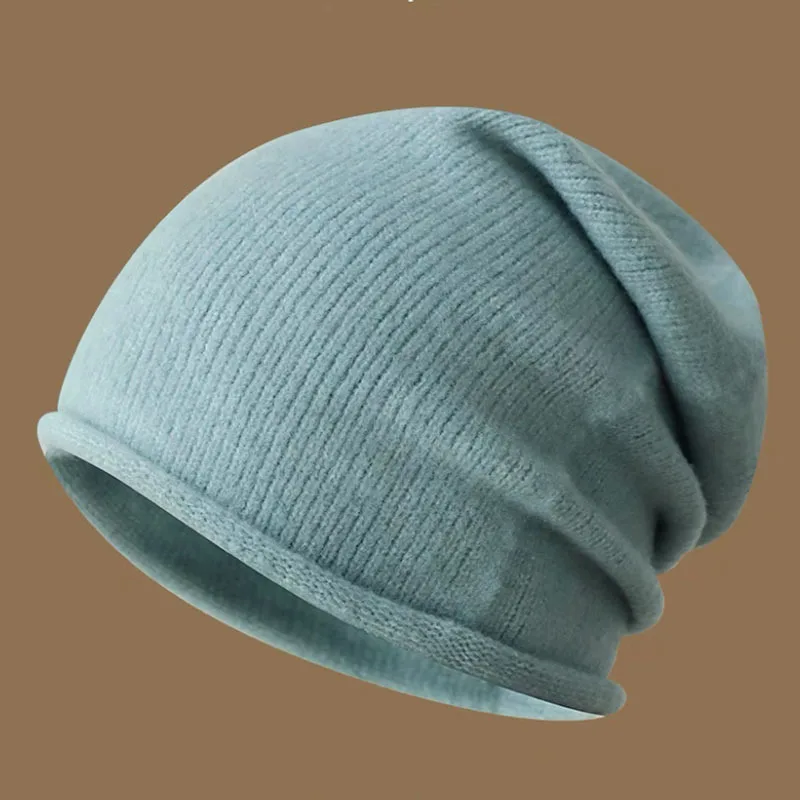 New Popular Unisex Solid Color Wool Cashmere Winter Hat For Woman Edege Curl Cashmere Beanies Female Warm Wool Skullies Gift Cap