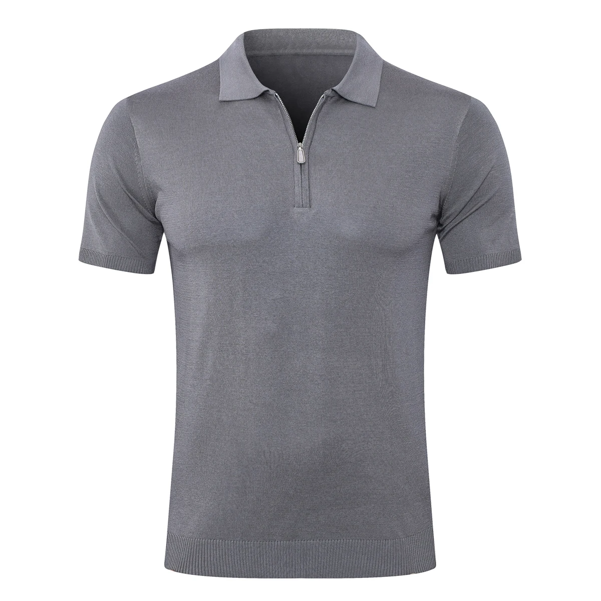 OECHSLI-Camiseta de seda para hombre, Polo fino de manga corta con cremallera, elástica, transpirable, cómoda, talla grande, M-5XL, novedad de 2025