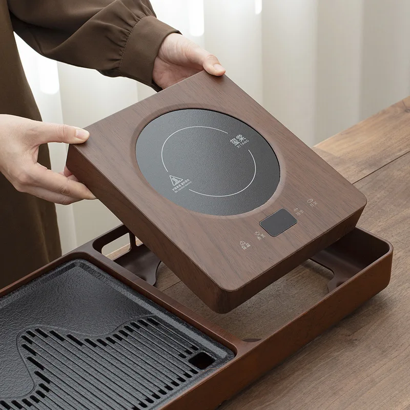 Walnut Color Fully Integrated Automatic Tea Table Mini Water Boiling Pot Household Drainage Tea Tray Premium Tea Making Station