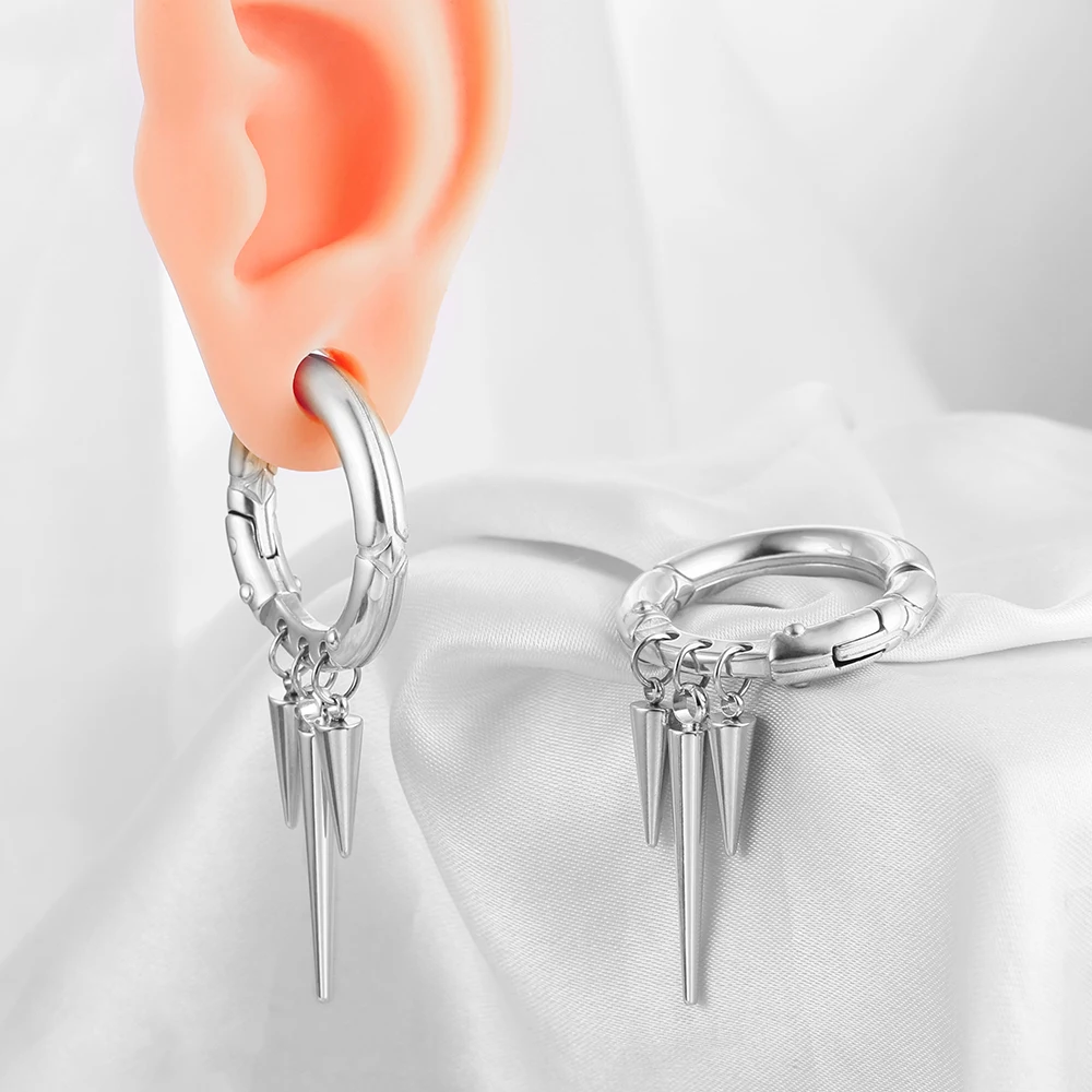 Giga 1/2Pcs 5.5MM Punk Ear Weights Hanger with Dangle Cone Stainless Steel For Ear Stretcher Guages Expander Piercing Jewelry