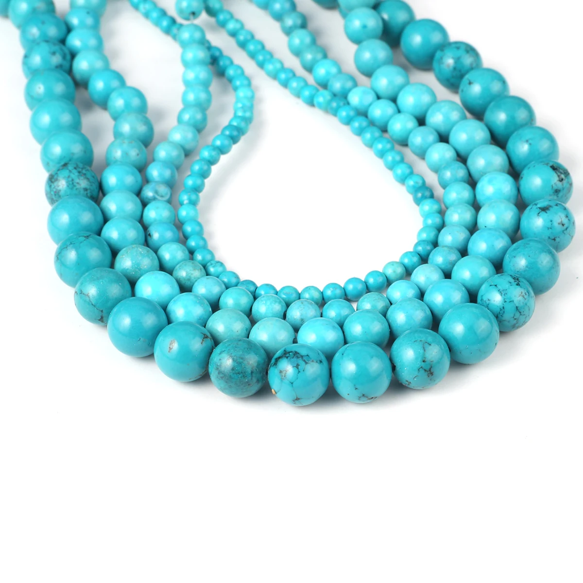 Natural Stone Beads Round Shape Blue Turquoise Gemstone Spacing Loose Beaded Jewelry Making DIY Necklaces Bracelet Accessories