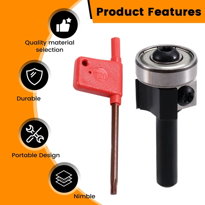 ABKJ-8Mm Double Edge Milling Cutter With Bearing Flush Trim Router Bit For Woodworking Hand Making Drawer Tool 8X22x12mm