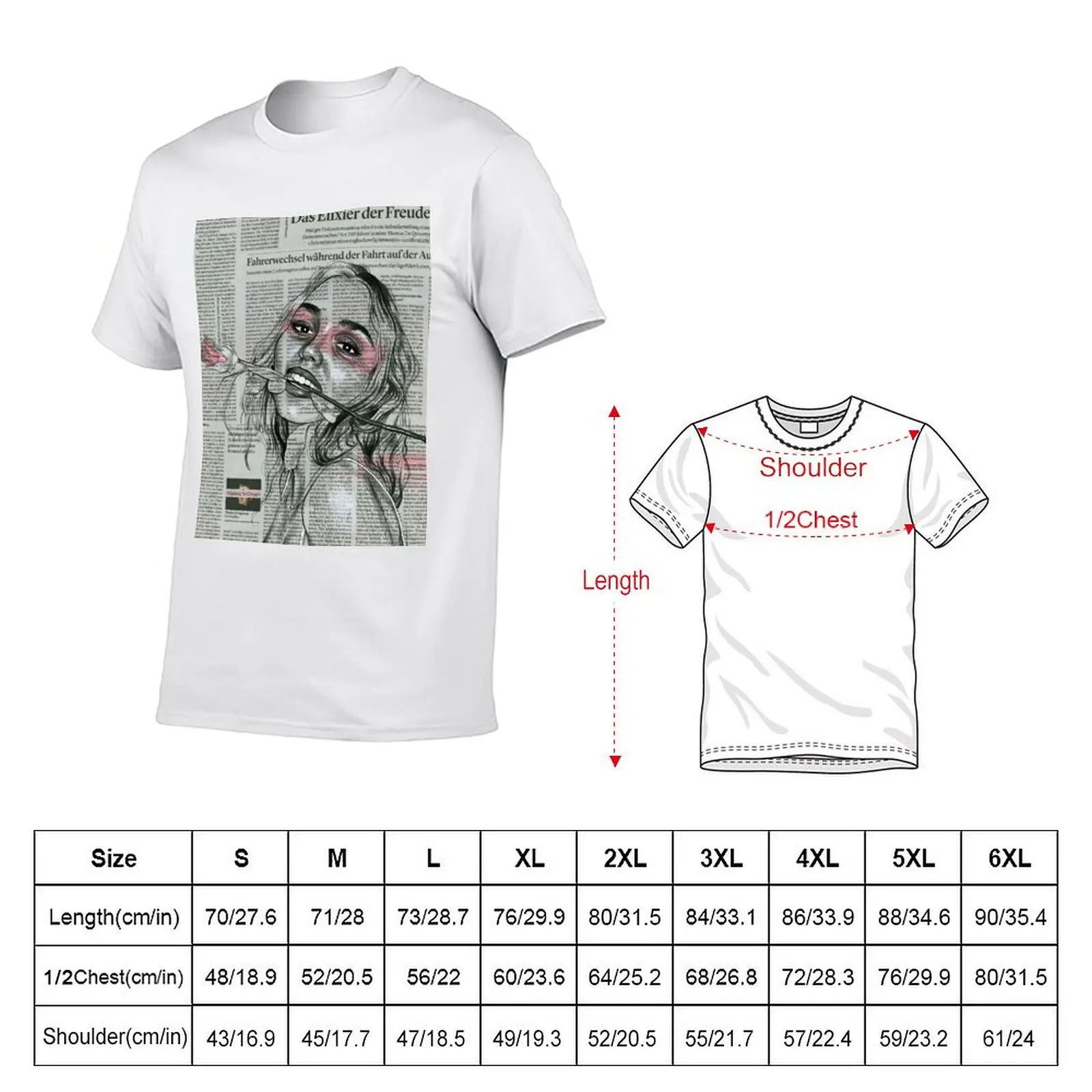 Lily Rose Depp with Rose - Portrait on Newspaper (High Res) T-Shirt Basic Plain Tee for Spring and Summer