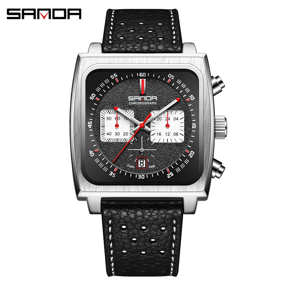 

SANDA 5311 Fashion Trend Quartz Wristwatch Waterproof Stopwatch Square Dial Design Date Fluorescence Men Watch