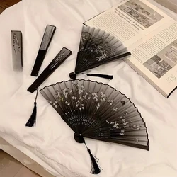 Retro Ink Orchid Silk Folding Fan New Chinese Style Ancient Lotus Hand Fans Close Friend Gift Classic Hanfu Decorated Crafts