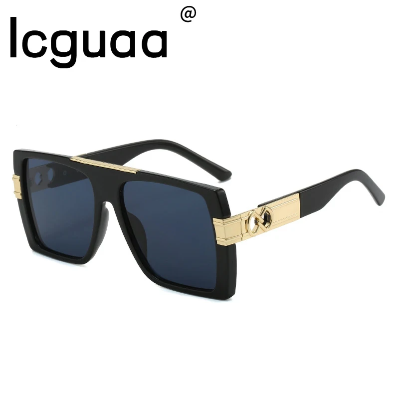 Vintage Big Frame Square Sunglasses Classic Brand Design Women Men Luxury Metal Twists Flat Top Sun Glasses Driving Shades UV400