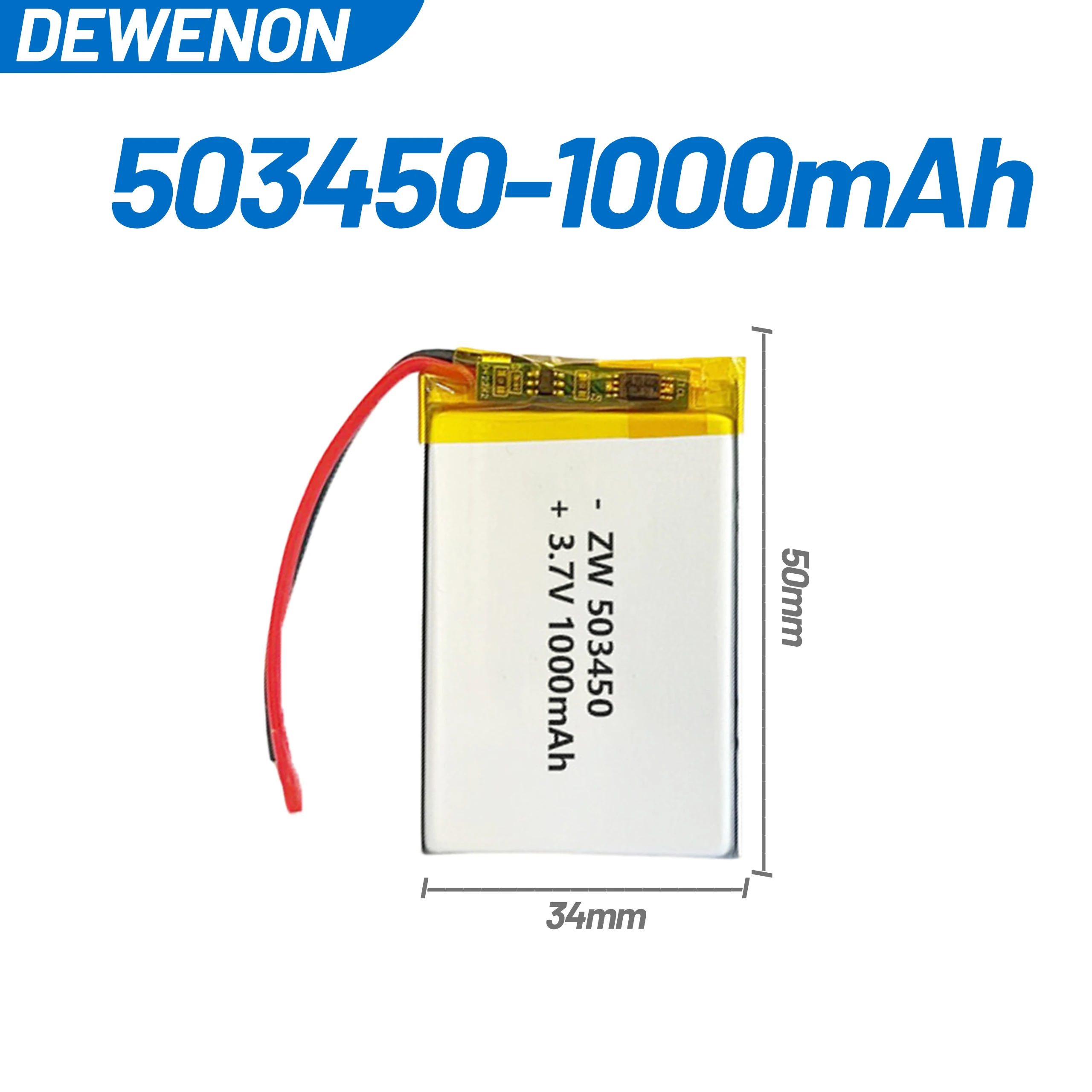 2026 New Grade A 503450 Li-Po Battery  3.7V 1000mAh with PH2.0 Connector for GPS Tracker, Rechargeable Electric Toothbrush