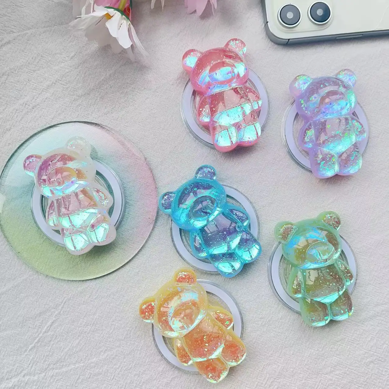 

Korean Colorful Laser Little Bear Magsafe Magnetic Phone Stand Airbag Holder for Iphone Samsung Griptok Grip Tok Folding Bracket