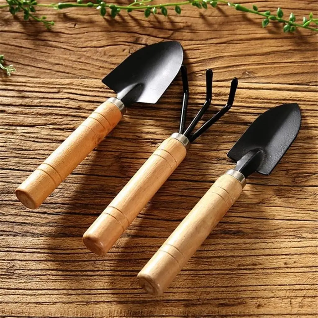 3 Pack Garden Shovel Rake Shovel Bonsai Tool Set Wooden Handle Flower Pot Garden Tool Set (Color : A, Size