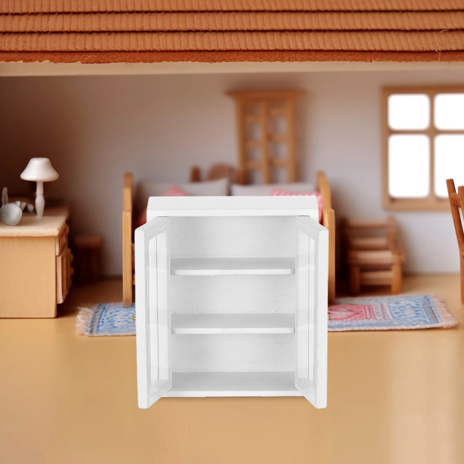 1:12 Miniature Wall Cabinets For Dollhouse Wooden Hanging Cabinet With Display Shelf, Mini Storage Cupboard, Bathroom/Kitchen