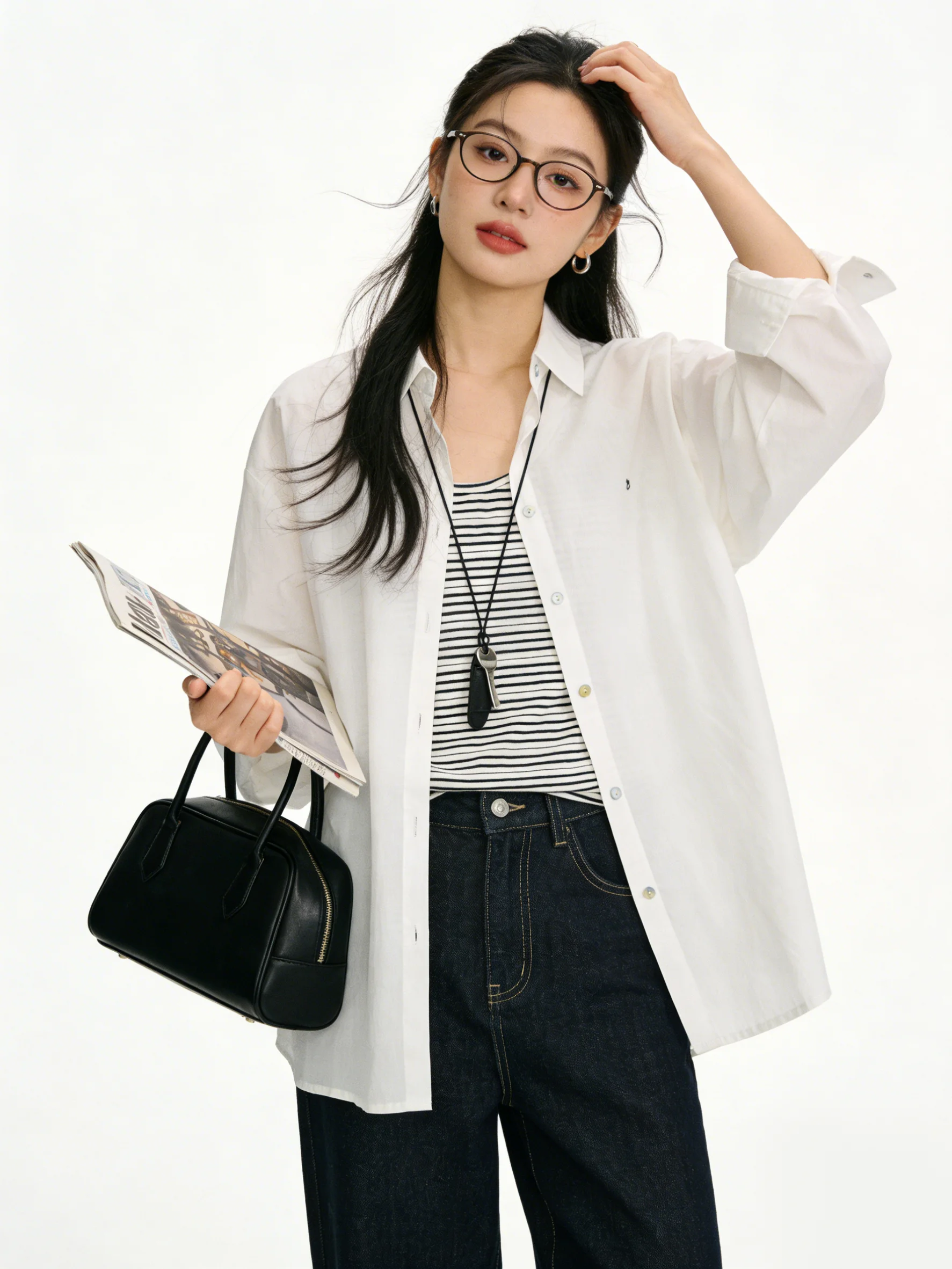 White Layering Shirt Women's Style Spring New Casual Fashion Slim Fit Versatile Inner Wear College Wind Commute Shirt