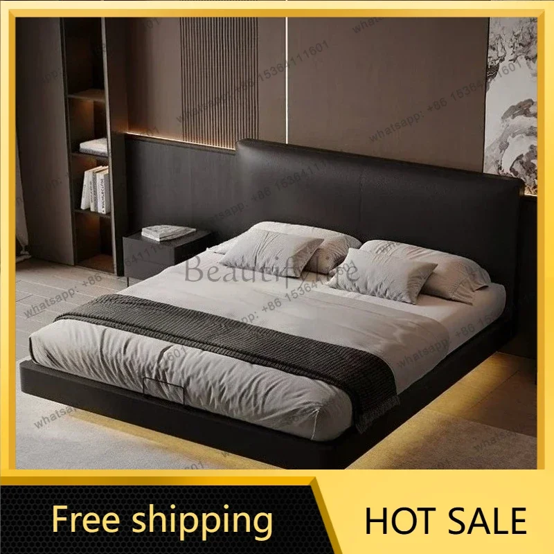 LSModern Leather Double Bed Light Luxury Suspended Marriage Bedroom Beds And Bed Frames Furniture Home Lit 150x200cm 180x200cm