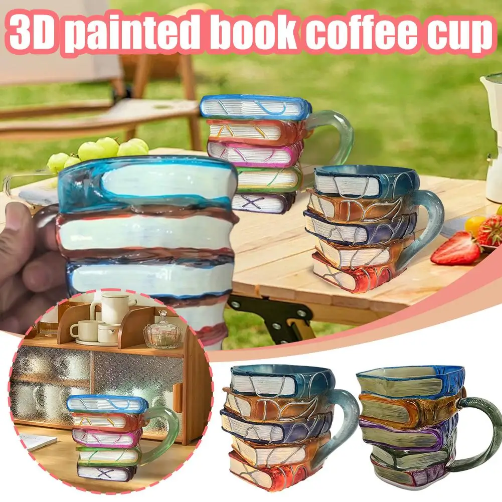 Книга Кофейная кружка Капучино Кружка Красочная 3d Библиотека Чайная чашка Кофейная полка Кружка Чашка Стеклянная арабская кружка Смола Кухонная кружка Молоко R1n5