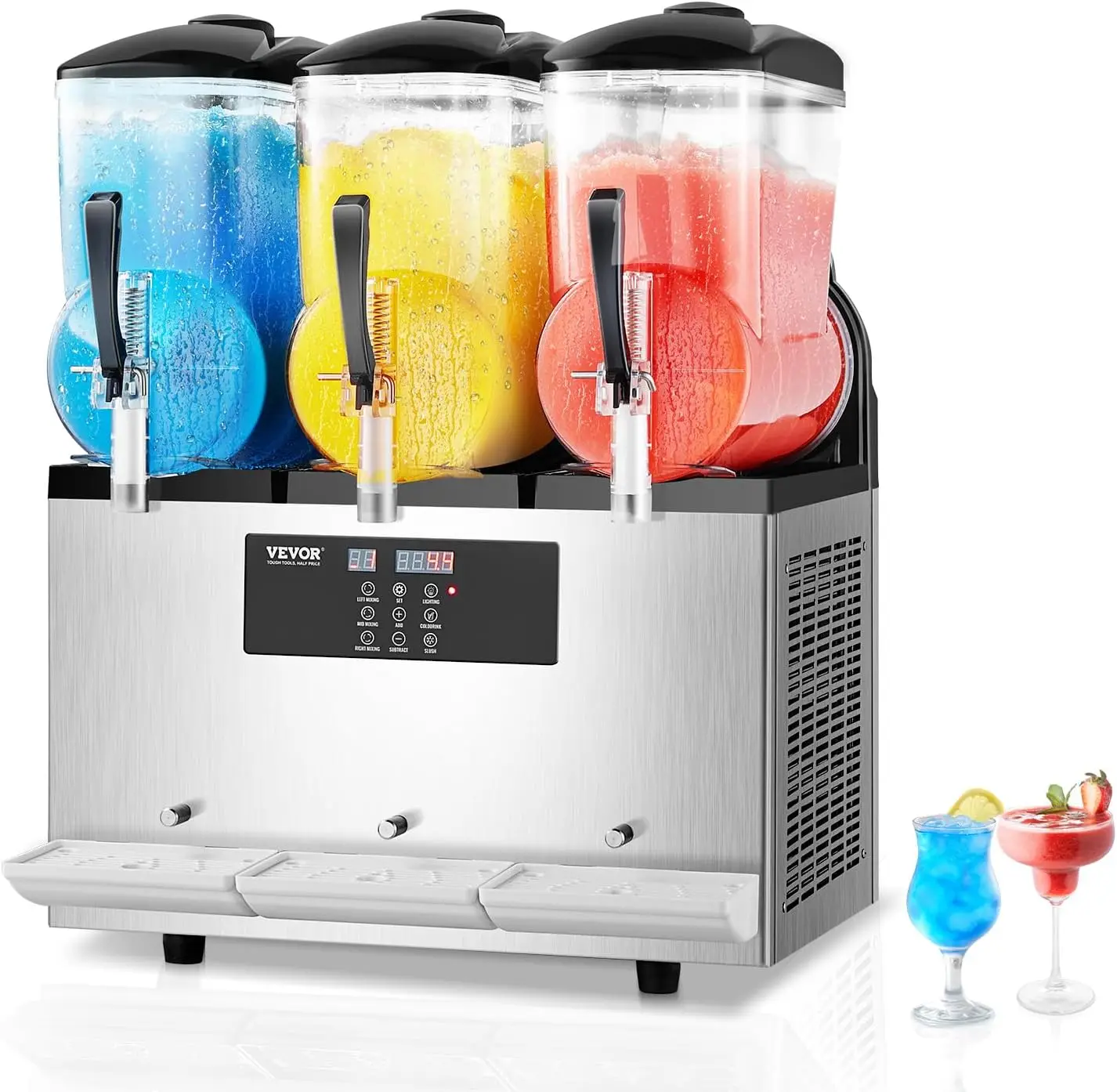 

Commercial Slushy Machine 12Lx3 Triple Tank Frozen Drink Machine 144 Cups Stainless Steel Margarita Smoothie Frozen Drink