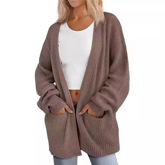 Autumn and Winter New Europe and The United States Solid Color Loose Long Sweater Women Pocket Cardigan Coat Women LOOSE FIT