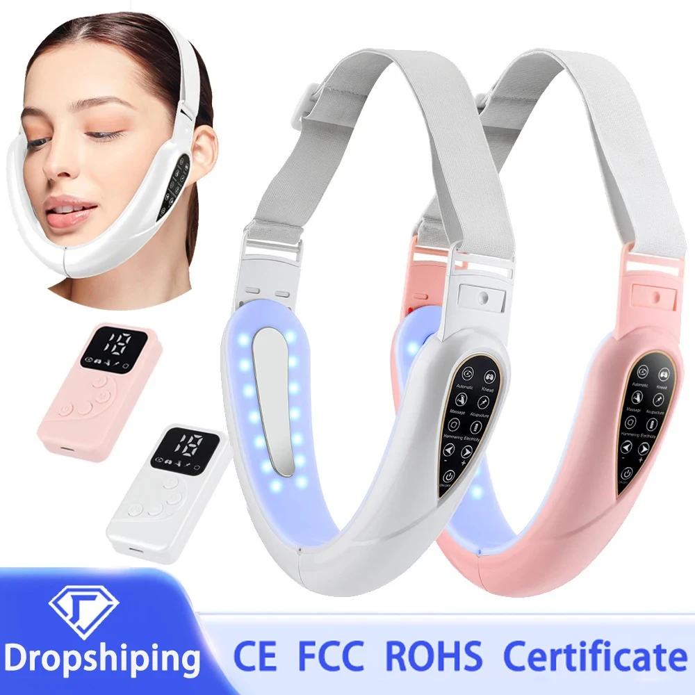 EMS美顔器 LED光子療法 顔痩せ TENSパルス マッサージ器 二重あご除去 V字小顔 チークリフトベルト