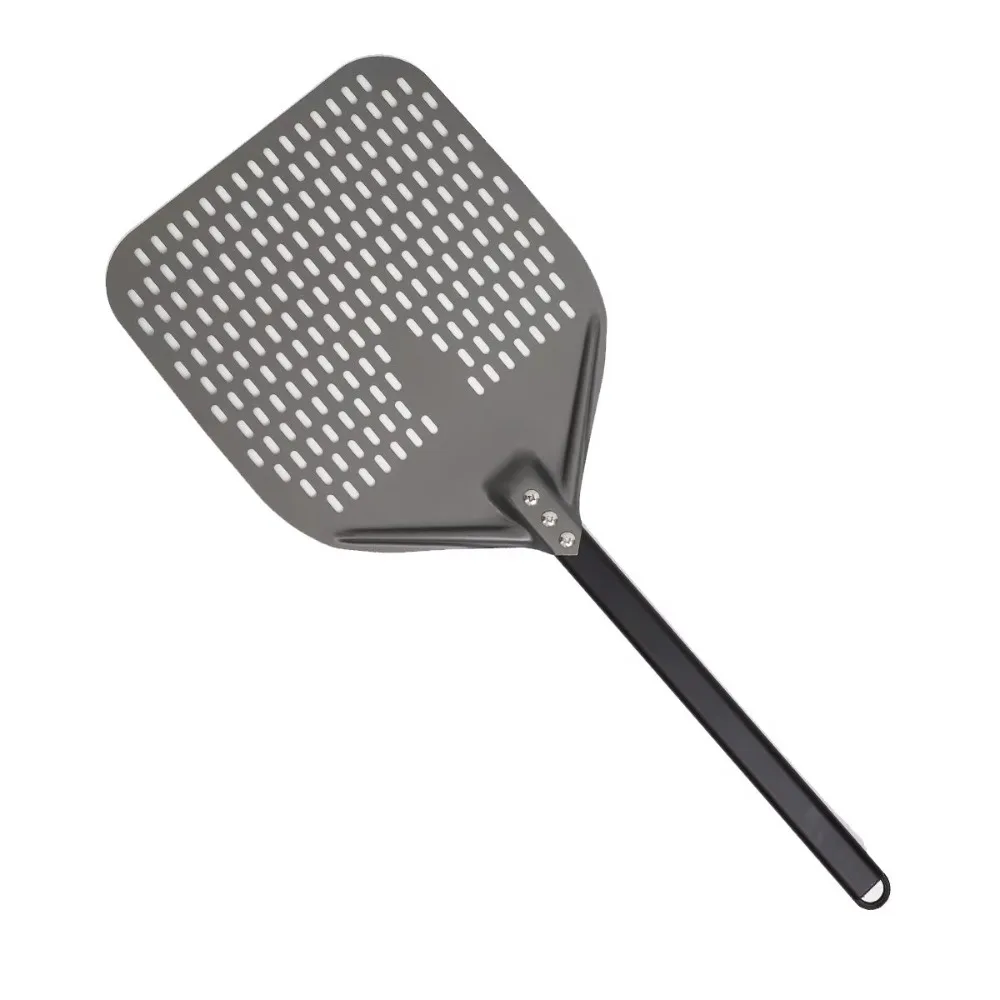 1PC Perforated Pizza Peel, 30.48 X 35.56 Cm Rectangular Pizza Transfer Peel, Professional Aluminum Turning Pizza Paddle