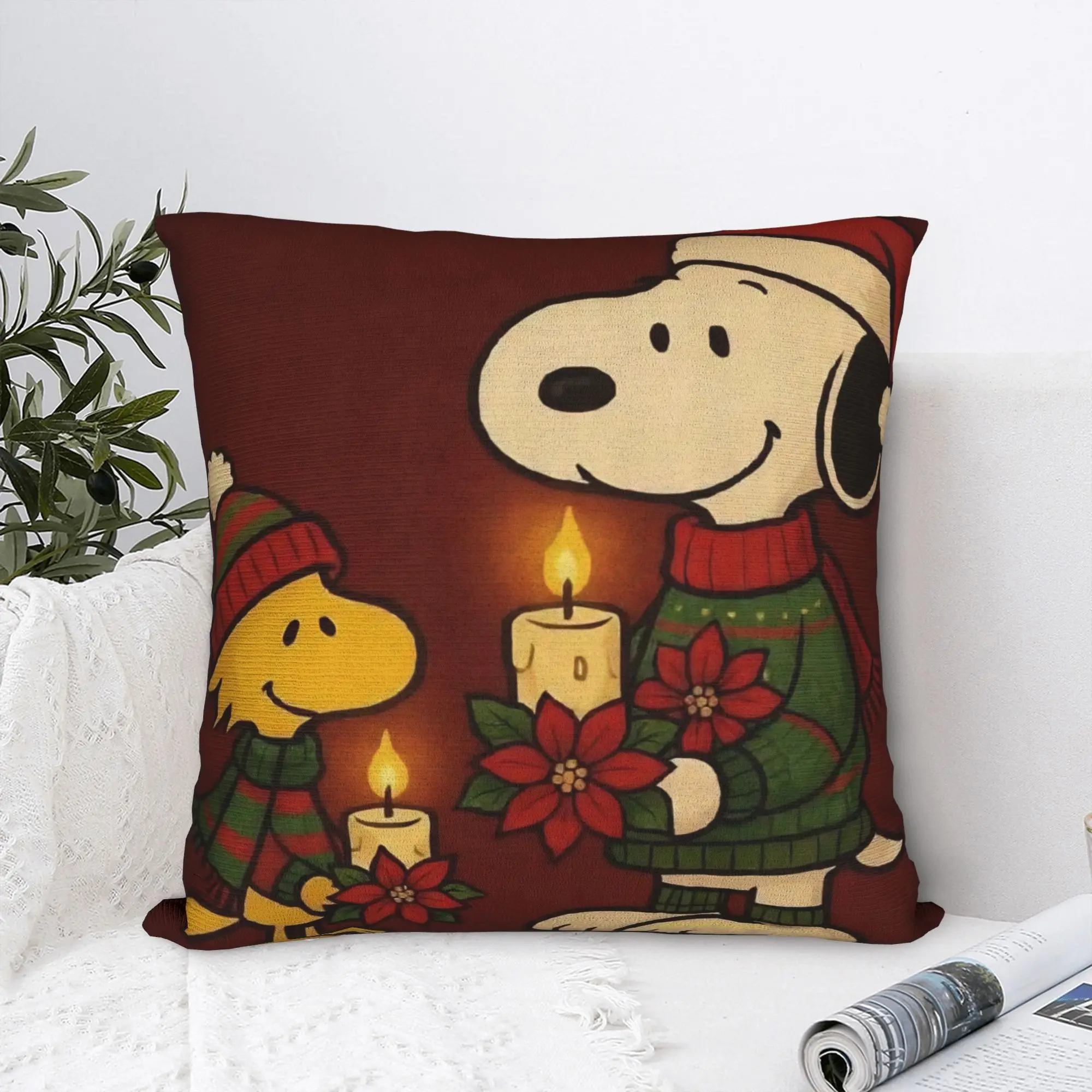 S-Snoopys Xmas Christmas Cartoon Square Pillowcases Polyester Home  Cushion Cover Creative Decorative Pillow Cover 45*45