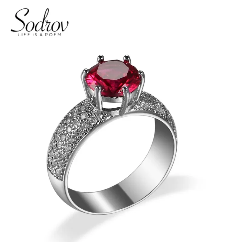 SODROV Vintage-Ring mit rotem Zirkon, Schmuck, Verlobungsringe für Frauen, Hochzeit, Festival, Geschenk