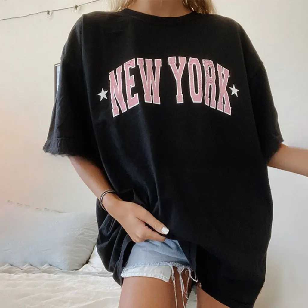 

Summer Women's Casual T-Shirt round Neck Short-Sleeved Printed Basic Pullover European And American Style Export