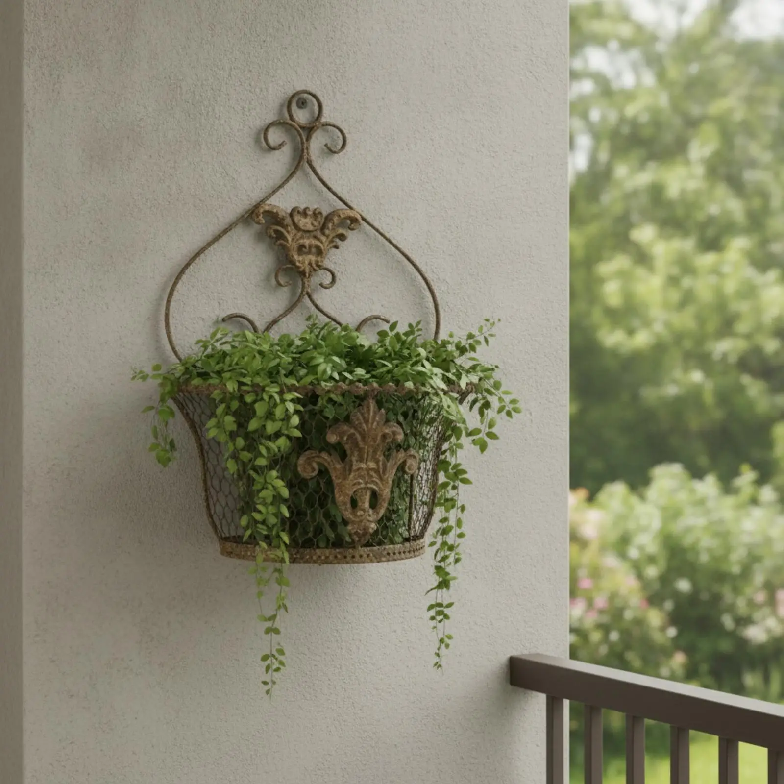Vintage Iron Hanging Wall Basket Flower Organizer Decorative Planter Tray for Indoor Outdoor Use