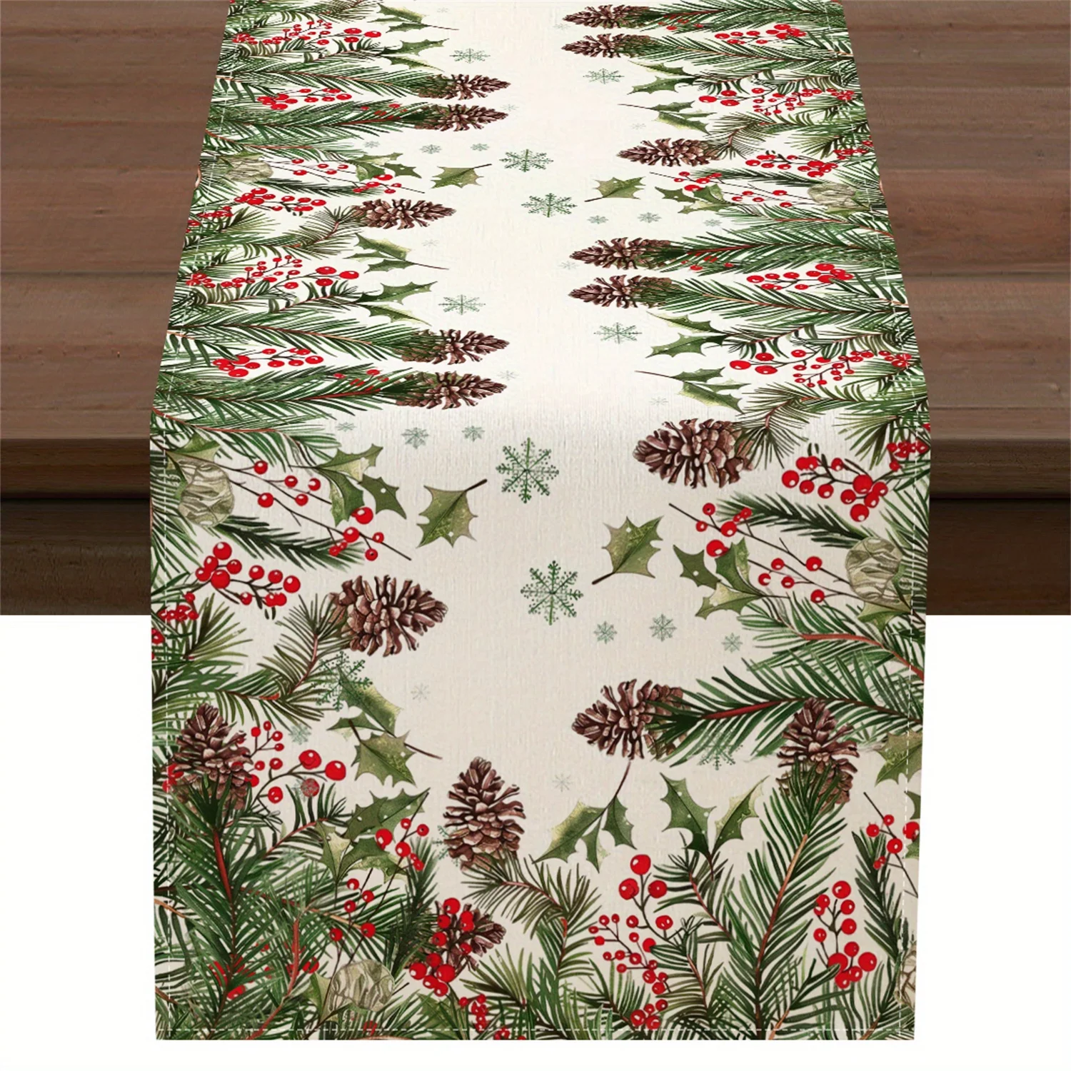 Christmas Pine Branches Berry Table Runner Party Decor Washable Winter Xmas Kitchen Dining Table Runner Christmas Decorations