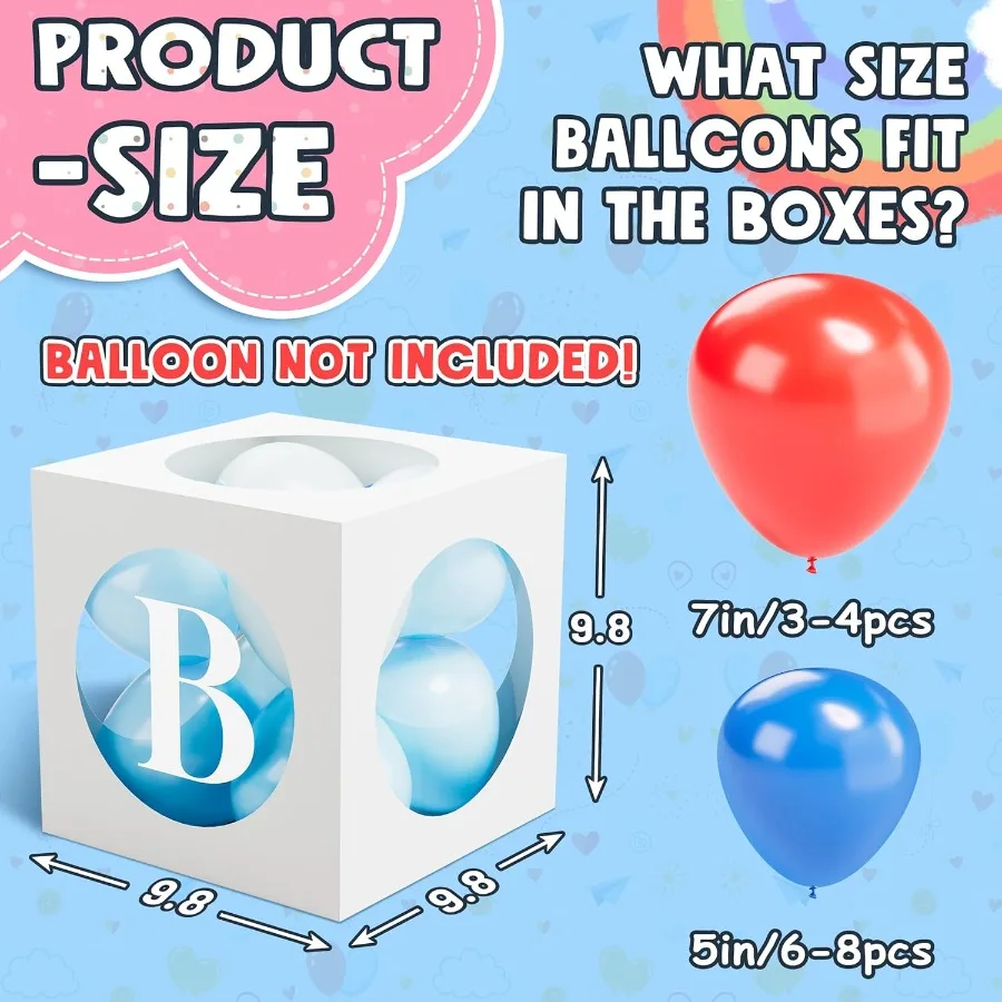 صناديق أطفال مع ليت لاستحمام الطفل، صناديق بالونات صغيرة بيضاء شفافة مع 4 أحرف للأولاد أو البنات، زينة تكشف عن الجنس B