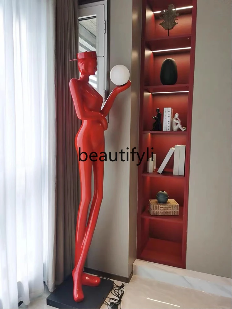 Abstract art reading book humanoid floor lamp hotel lobby living room decoration designer resin sculpture ornament