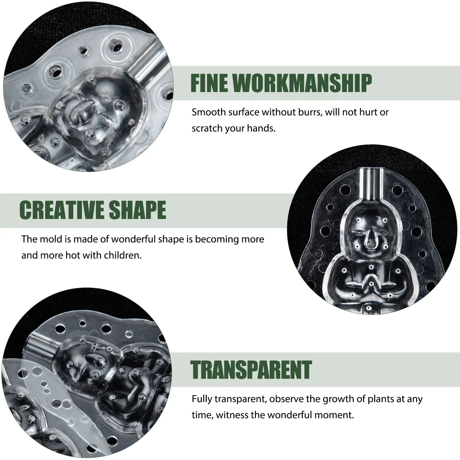 

4pcs Buddha Baby Shaped Melon Molds Transparent Fruit Growing Tool Garden Accessory Multi-Function Shaping Mold Kitchen Barware