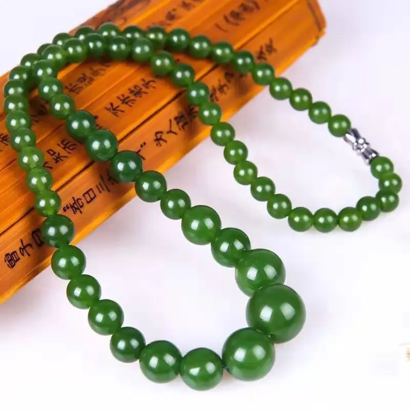 Natural Green Jade Beaded Necklace Women Healing Gemstone Fine Jewelry Myanmar Grade A Jadeite Burma Jade Round Bead Necklaces