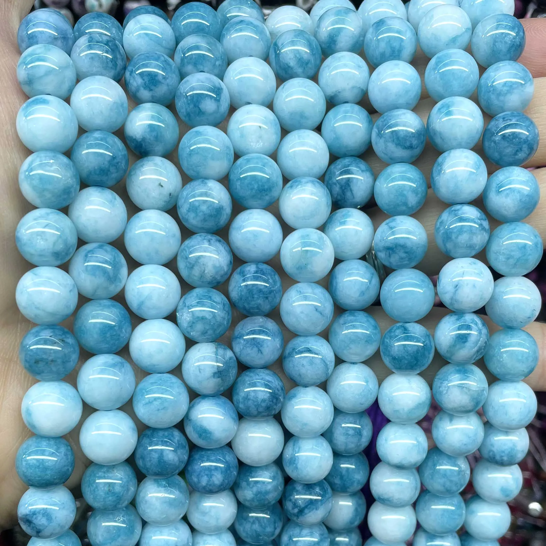 6 8 10 12 MM Natural Stone Larimar Color Chalcedony Round Loose Spacer Beads For Jewelry Making Diy Earrings Bracelet Accessorie