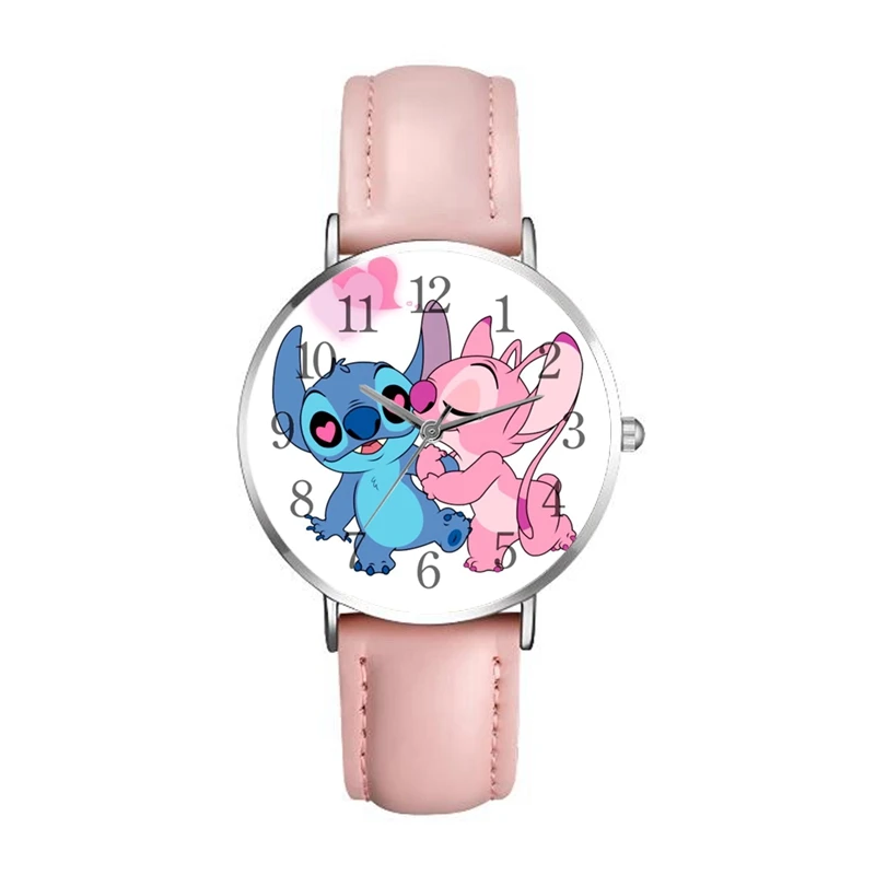 

Movie&TV Stitch New Fashion Cartoon Children's Watch Pink Leather Strap Digital Quartz Wristbatch Gift For Women And Girls