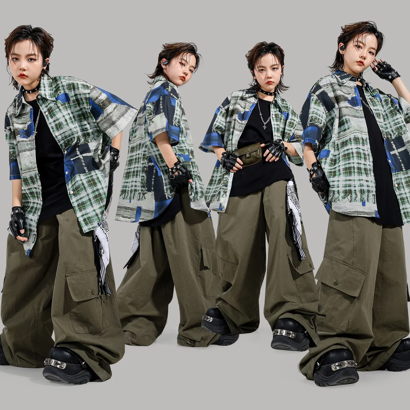 

2025 Children Ballroom Hip Hop Dance Costumes For Girls Loose T-Shirt Cargo Pants Streetwear Boys Jazz Performance Wear DQS20224