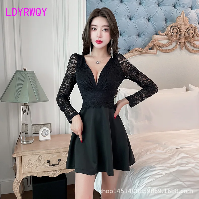 Night Shop Sexy Dress 2024 New Low cut Nightclub Work Clothes with Waist up A-line Skirt for Women