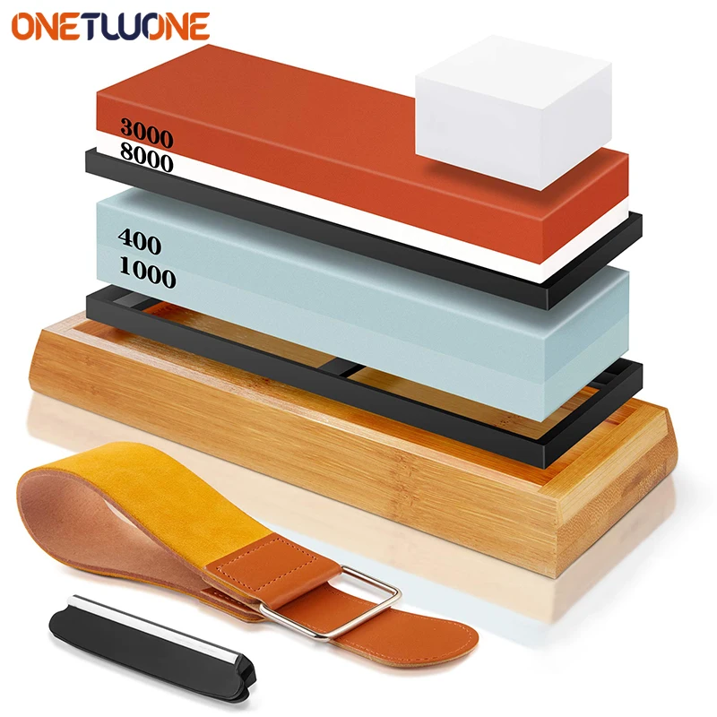 Whetstone Kit,400/1000 3000/8000 Professional Knife Sharpener Set, Sharpening Stones with Non-Slip Bamboo Base,Kitchen Tools